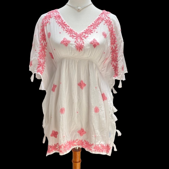 Letarte Other - Original Letarte Maui HI Beach Coverup Pink White v-neck Embroidered XLP Floral